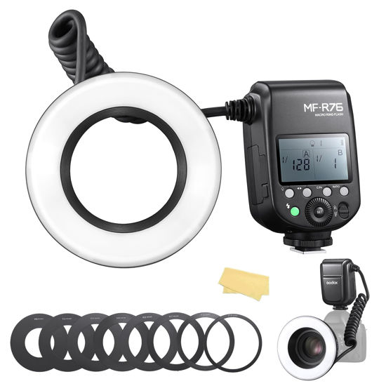 Picture of Godox MF R76 Micro Ring Flash 76Ws CCT 5000K 660 Full-Power Flashes Recycle Time 0.1-1.5S for Canon Nikon Sony Fuji Olympus Panasonic DSLR Cameras