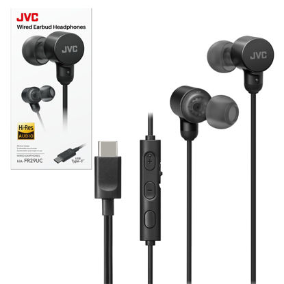 Picture of JVC Wired USB-C Earbuds - Noise Isolation - DAC - Hi-Res Audio - Built-in Mic with Mute - Comfortable Silicone Ear Tips - 3 Button Remote - Plug & Play - 47 Inch Cable - for PC/Smartphone/Gaming