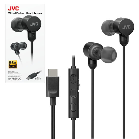 Picture of JVC Wired USB-C Earbuds - Noise Isolation - DAC - Hi-Res Audio - Built-in Mic with Mute - Comfortable Silicone Ear Tips - 3 Button Remote - Plug & Play - 47 Inch Cable - for PC/Smartphone/Gaming