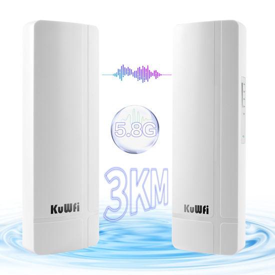 Picture of KuWFi 5.8G 3KM Gigabit Wireless WiFi Bridge Point to Point Outdoor Work for Starlink Satellite Signal Extend Outdoor Super Long Range WiFi Router Bridge 1000Mbps Ethernet Port 24V PoE Power 2-Pack