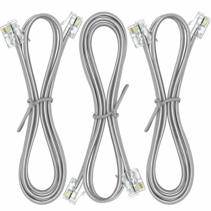 Picture of NECABLES 3Pack Phone Cord 1ft Telephone Cord Phone Line Cord RJ11 6P4C Male to Male for Landline Phone and Fax - 1 Foot