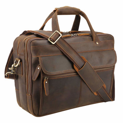 Picture of Polare 15.7" Full Grain Cowhide Leather Laptop Business Briefcase Work Bag College Bag Messenger Bag for Men