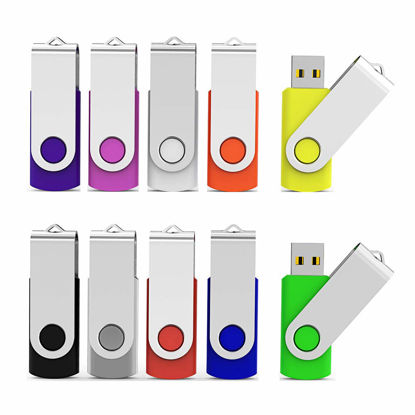 Picture of 16GB USB 3.0 Flash Drive Aiibe 10 Pack USB 16GB Flash Drive USB 3.0 Thumb Drives Blank Zip Drives Flash Drives 16GB Bulk (10 Mixed Colors: Black Blue Red Green Orange White Yellow Pink Purple Silver)