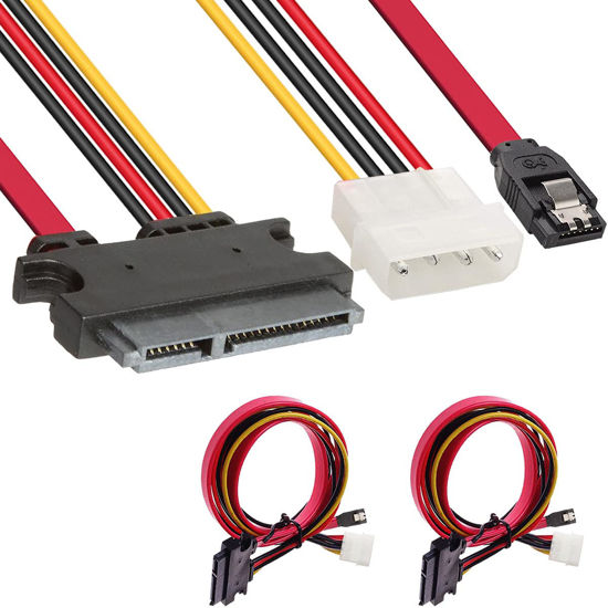 Picture of DKARDU 2 Pack SATA 22 Pin Serial ATA Data and Power Combo Cable, 4 Pin IDE LP4 Power Cable + 22 Pin SATA to 7Pin Serial ATA Data Cable for SDD HDD Hard Drive 30cm 12-inch