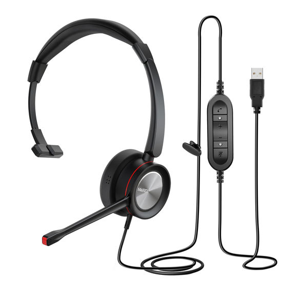 Picture of MAIRDI PC Headset with Microphone Noise Canceling, USB Computer Headset with Mic for Laptop Teams Zoom Office Work Call Center Business Softphone, Dictation Headset for Dragon Naturelly Speaking