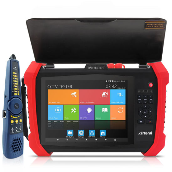 Picture of Rsrteng CCTV Tester 8K 32MP 12MP IP Camera Tester POE++ Max 90W POE Camera Tester 2CH SFP Port WIFI Network Tools Cable Tester HDMI VGA Power Output POE++ Detect Power Management