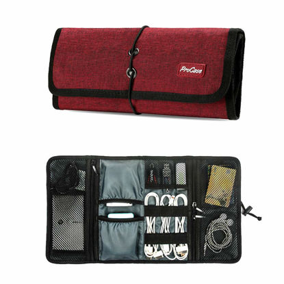 Picture of ProCase Electronic Organizer Cord Pouch, Travel Cable Charger Phone Accessories Bag Organizer Roll up Tech Carrying Case for USB Cables SD Memory Cards Earphone Flash Hard Drive -Red