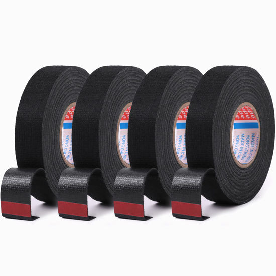 Picture of HSTECH 6 Rolls Width 3/4in Wire Loom Harness Tape, Speaker Wiring Harness Cloth Tape, Black Adhesive Fabric Tape, for Automobile Electrical Wire harnessing Noise Dampening Heat Proof （20mm X 15m）