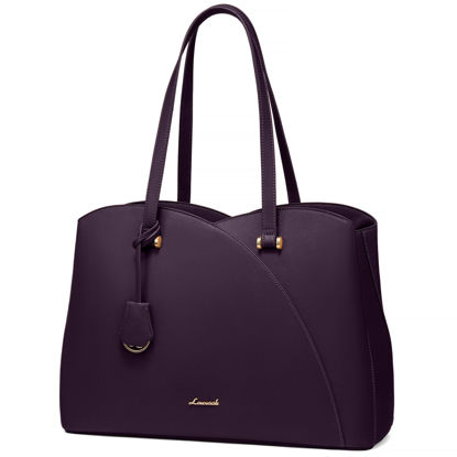 Picture of LOVEVOOK Laptop Tote Bag for Women Teacher Work, Leather Tote Bags Laptop Bag, Professional Computer Bag Large Purses Fashion Handbag, Dark Purple, Fits 15.6 Inch Laptop