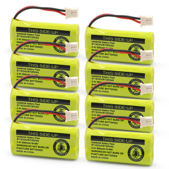 Picture of VANBOW BT183342/BT283342 2.4V 800mAh Ni-MH Battery Compatible with AT&T VTech Cordless Phone Batteries BT166342/BT266342 BT162342/BT262342 CS6709 CS6609 CS6509 CS6409 EL52100 EL50003 (Pack 8)