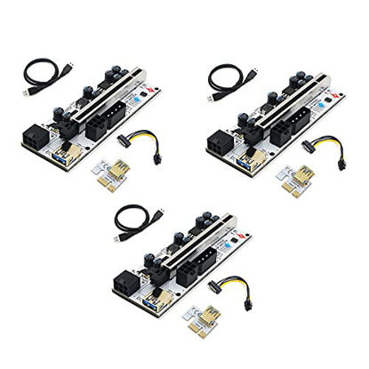 Picture of Zeafree 3 Pcs 010-X PCIE Riser 1X to 16X Graphic Extension with Flash LED for Bitcoin GPU Mining Powered Riser Card