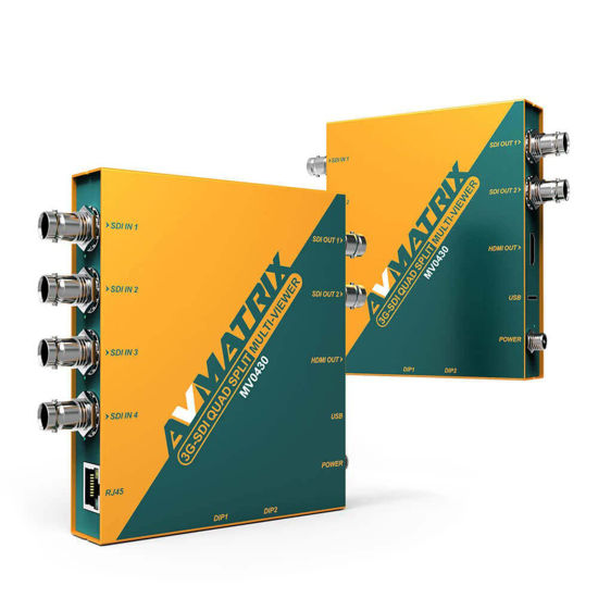 Picture of AVMATRIX MV0430 3G-SDI quad split multiviewer, 1080P SDI input, SDI/HDMI outputs, Dip Switches, Threaded locking power connector, Detachable Bracket Design