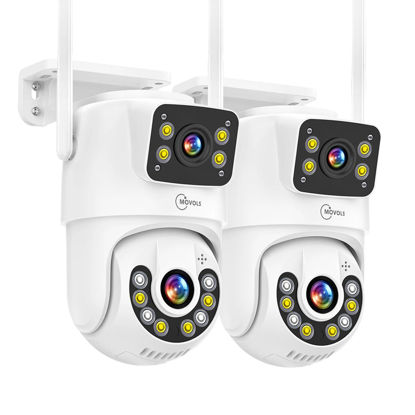 Picture of Movols Guard your home Dual Lens Linkage Pan/Tilt Security Camera Outdoor WiFi Camera 8MP 2pack, Auto Tracking, Human Detection, Light Alarm, Color Night Vision,Siren, Plug-in Cable,2.4G WiFi.