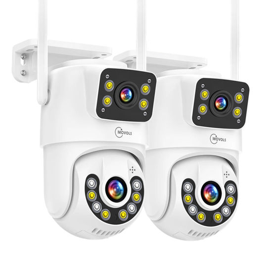 Picture of Movols Guard your home Dual Lens Linkage Pan/Tilt Security Camera Outdoor WiFi Camera 8MP 2pack, Auto Tracking, Human Detection, Light Alarm, Color Night Vision,Siren, Plug-in Cable,2.4G WiFi.