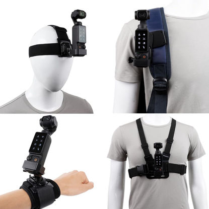 Picture of PellKing Accessories Kit for DJI Osmo Pocket 3,New Quick Release Head Strap Mount + Chest Mount Harness + Backpack Clip Holder + 360°Rotating Wrist Strap