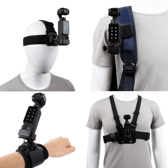 Picture of PellKing Accessories Kit for DJI Osmo Pocket 3,New Quick Release Head Strap Mount + Chest Mount Harness + Backpack Clip Holder + 360°Rotating Wrist Strap