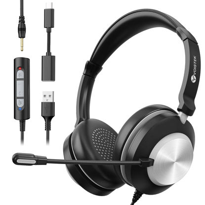 Picture of USB Headset with Microphone for PC, Computer Laptop Wired Headset with Noise Cancelling Mic & Volume Controls, for Home Office Work Video Meeting Online Classes Skype Zoom