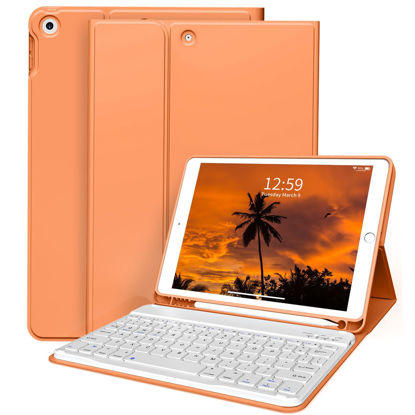 Picture of ZKTUYU Keyboard Case for iPad 9th Generation 10.2 inch, Stand Folio Detachable Wireless Bluetooth Rechargeable Keyboard Soft TPU Back Case with Pencil Holder for iPad 9th/8th/7th Gen, Orange
