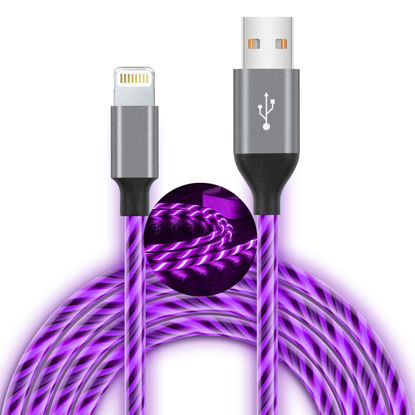 Picture of LED iPhone Charger Cord Light Up Lightning Cable | MFi Certified Apple Charger | Cool USB Fast Charging for iPhone 14 13 12 11 Pro Max XR X SE 8 Plus, iPad iPod and More (Purple, 6ft)