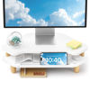 Picture of AFOOYO Monitor Stand Riser,2 Tier Corner Wood Monitor Stand Sturdy Computer Stand Multi-Purpose Desktop Storage Stand for Laptop,PC,iMac,Printer,Computer,White