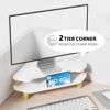 Picture of AFOOYO Monitor Stand Riser,2 Tier Corner Wood Monitor Stand Sturdy Computer Stand Multi-Purpose Desktop Storage Stand for Laptop,PC,iMac,Printer,Computer,White