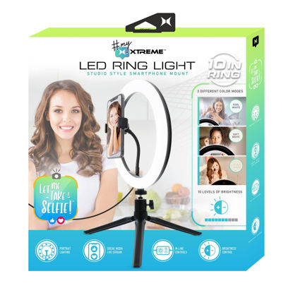 Picture of Xtreme 10 Inch LED Ring Light, Universal Phone Mount, with Tripod Stand and Multiple Brightness Settings, USB Cable
