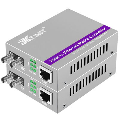 Picture of XZSNET A Pair of Gigabit ST to RJ45 Converter, Single-Mode Fiber to Ethernet Media Converter (Built-in Module, 1310nm, 20km), Plug & Play, 10/100/1000 BASE-T Compatible, Auto-Negotiation, Jumbo Frame