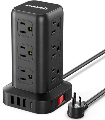 Picture of Extension Cord with Multiple Outlets, Surge Protector Power Strip Tower, 12 AC 4 USB，Surge Protector Tower 6.5FT Overload Protection for Home Office