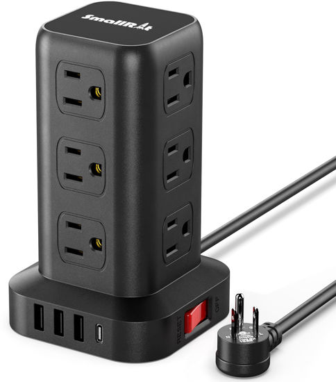 Picture of Extension Cord with Multiple Outlets, Surge Protector Power Strip Tower, 12 AC 4 USB，Surge Protector Tower 6.5FT Overload Protection for Home Office