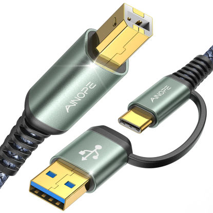 Picture of AINOPE Printer Cable 6.6 Feet, Printer USB Cable [Plug & Play] USB A&USB C to USB-B 2.0 for MacBook Pro, USB C MIDI Cable New-Nylon Braided Never Rupture for Yamaha Casio Digital Piano MIDI Controller
