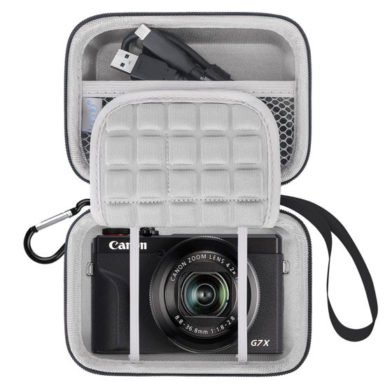 Picture of Lacdo Camera Carrying Case for Canon PowerShot G7 X Mark II/ G7X Mark III Digital 4K Vlogging Camera, Point and Shoot 4K Video Camera Trave Bag, Mesh Bag Fits Batteries, USB Cable, Memory Card, Black