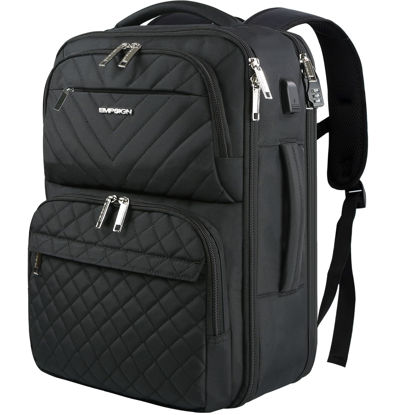 Picture of EMPSIGN Travel Backpack for Women, Large Carry On Backpack Airline Approved Personal Item Travel Bag, 17 inch TSA Friendly Laptop Backpack with USB Port, Casual Daypack Business Backpack, Black
