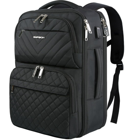 Picture of EMPSIGN Travel Backpack for Women, Large Carry On Backpack Airline Approved Personal Item Travel Bag, 17 inch TSA Friendly Laptop Backpack with USB Port, Casual Daypack Business Backpack, Black
