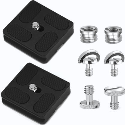 Picture of Aluminum Metal Quick Release Plate with 1/4" D-Ring Screw/Slotted Screw and 3/8" to 1/4" Mount Screw Adapter, Niewalda Tripod Mounting Plate Fits Arca-Swiss for SLR Camera Tripod Ball Head (PU-40)