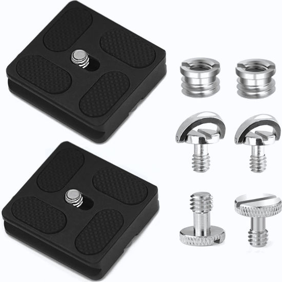Picture of Aluminum Metal Quick Release Plate with 1/4" D-Ring Screw/Slotted Screw and 3/8" to 1/4" Mount Screw Adapter, Niewalda Tripod Mounting Plate Fits Arca-Swiss for SLR Camera Tripod Ball Head (PU-40)