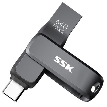 Picture of SSK USB 3.2 Flash Drive 64GB,Up to 200 MB/S Read Speed USB C Memory Stick,Dual USB C Thumb Drive with USB Type-C and USB A,Robust Black Metal Pen Drive for Smartphones,Tablets,Mac,Laptop,Car,TV