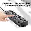 Picture of USB HUB,VEMONT 7 Port USB 3.0 Hub with Individual On/Off Switches and Lights, USB Splitter hub with 4ft/1.2m USB HUB Long Cable, USB Extension for Laptop and PC Computer