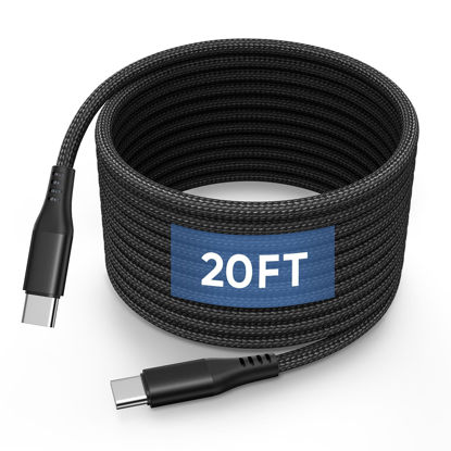 Picture of 20FT USB C to USB C Cable 60W, Extra Long Type C Charger Fast Charging Cord, Premium Nylon Braided USB C Charger Cable Compatible with Galaxy/iPad Pro/MacBook/LG/Switch/Pixel and Other USB C Charger
