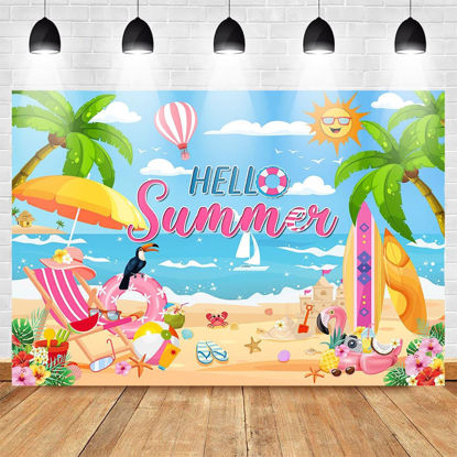 Picture of Avezano 7x5ft Hello Summer Backdrop Summer Hawaiian Beach Backdrop Pink Tropical Surfboard Photography Background Summer Beach Party Decoration Supplies