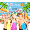 Picture of Avezano 7x5ft Hello Summer Backdrop Summer Hawaiian Beach Backdrop Pink Tropical Surfboard Photography Background Summer Beach Party Decoration Supplies