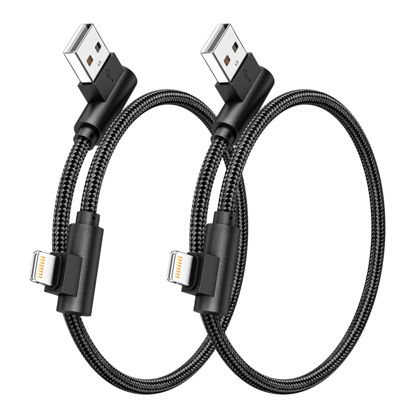Picture of Osecet Lightning Cable 1ft 90 Degree 2 Pack MFi Certified Elbow Short iPhone Charger Right Angle Fast Charging Cable for iPhone 14 13 12 11 Pro X XS XR 8 Plus 7 6 5 (Black,1 Foot)