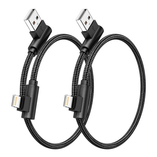 Picture of Osecet Lightning Cable 1ft 90 Degree 2 Pack MFi Certified Elbow Short iPhone Charger Right Angle Fast Charging Cable for iPhone 14 13 12 11 Pro X XS XR 8 Plus 7 6 5 (Black,1 Foot)