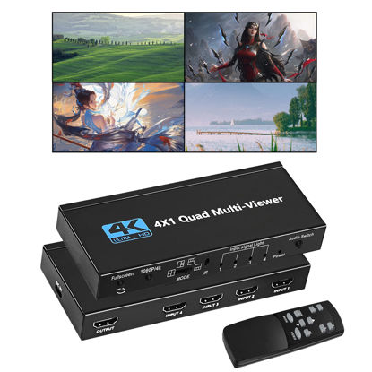 Picture of HDMI Multiviewer Switch 4X1, WrixWric HDMI Quad Multi-Viewer Seamless Switcher 4 in 1 Out with IR Remote, Support 4K 30Hz, 5 Display Modes for Security Camera, Monitor, Gaming Consoles