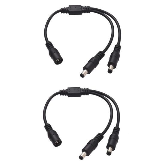 Picture of ZHPINGMX 2Pack DC Power 1 Female to 2 Male 5.5mm x 2.1mm DC Power Supply Splitter Cable Cord, Y Splitter Adapter Wire for CCTV Cameras LED Light Strip and More