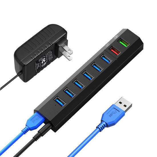 Picture of RAOYI Powered USB 3.0 Hub, 8 Ports High Speed USB 3.0 Hub Splitter with 36W Power Adapter, 3.3ft Cable and Smart Fast Charger USB Hub for Laptop, PC, Mobile HDD, Mulitple Devices (Black)