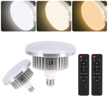 Picture of AQIRUI 175W Photography Light Bulb Dimmable Tricolor LED Bulbs 3000-6700K Color Softbox Bulb in E27 Socket for Photography Photo Video Studio Lighting White Warm Cold 2 Pack