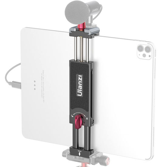 Picture of Aluminum iPad Tripod Holder Mount - U-pad III 7.9-12.9in Metal iPad Tripod Adapter w Cold Shoe 2 Acra Swiss QR Mount Adjustable Universal Tablet Clamp Video Recording for iPhone iPad Air Mini