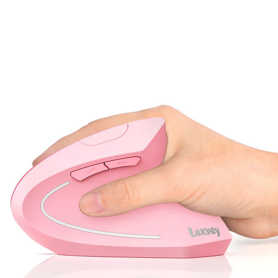 Picture of Lekvey Ergonomic Mouse, Vertical Wireless Mouse, Rechargeable 2.4 GHz USB Optical Carpal Tunnel Mice : 800/1200 / 1600 DPI, 6 Buttons, for Laptop, PC, Computer, Desktop, Notebook etc, Pink