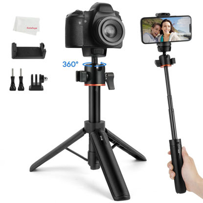 Picture of Kalofaye Camera Tripod Stand, Mini Desktop Aluminum Tripod Selfie Stick with Cold Shoe, 360° Ball Head with 1/4 Inch Screw, Portable Tripod for iPhone Android Canon Sony DSLR Vlogging Video Recording