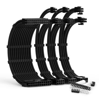 Picture of ABNO1 PSU Cable Extension Kit with Two Sets of Cable Combs 1x24Pin/1x8Pin(4+4) EPS/2x8Pin(6P+2P) PCI-E/ 30CM Length,PC Sleeved Cable for ATX Power Supply(Black)
